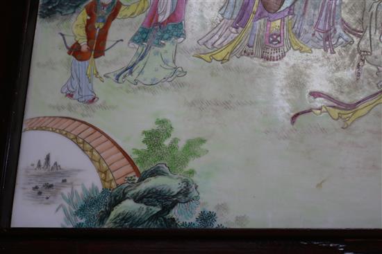 A large Chinese famille rose plaque, framed 52 x 97cm approx. excl. frame